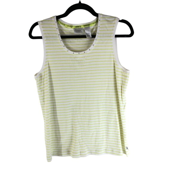 Chicos Zenergy Womens Striped Stud Accent Tank Top White Yellow XL/16 (Chicos 3) - Picture 1 of 4